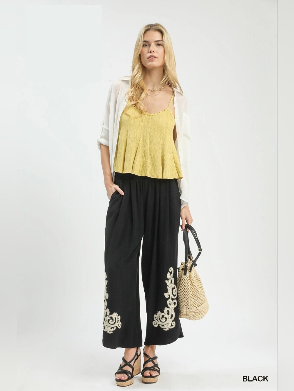 Umgee Linen Embroidered Wide-Leg Boho Pants- Hit The Like  Button For Sale Price - Picture 4 of 6